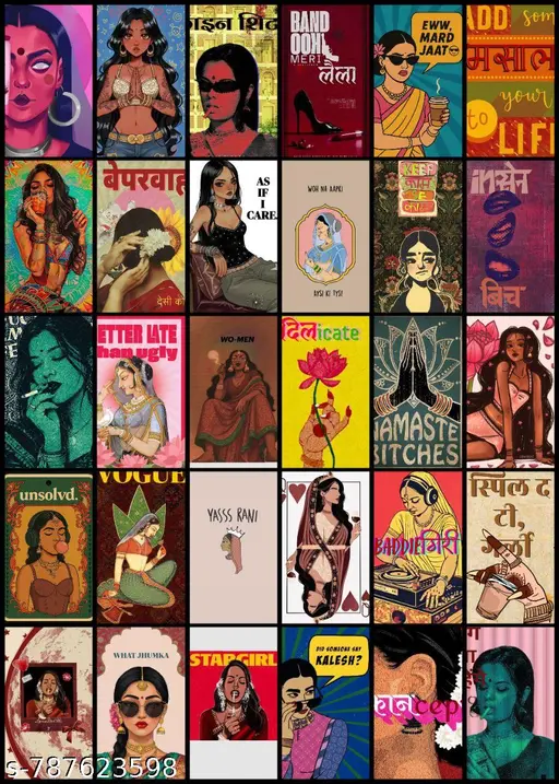 Aesthetic Desi Baddie Poster Card Combo – Set of 30 | A6 Size