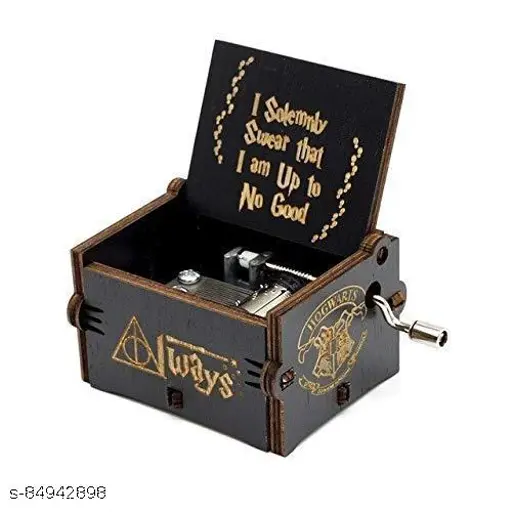 Black Hand-Cranked Wooden Music Box